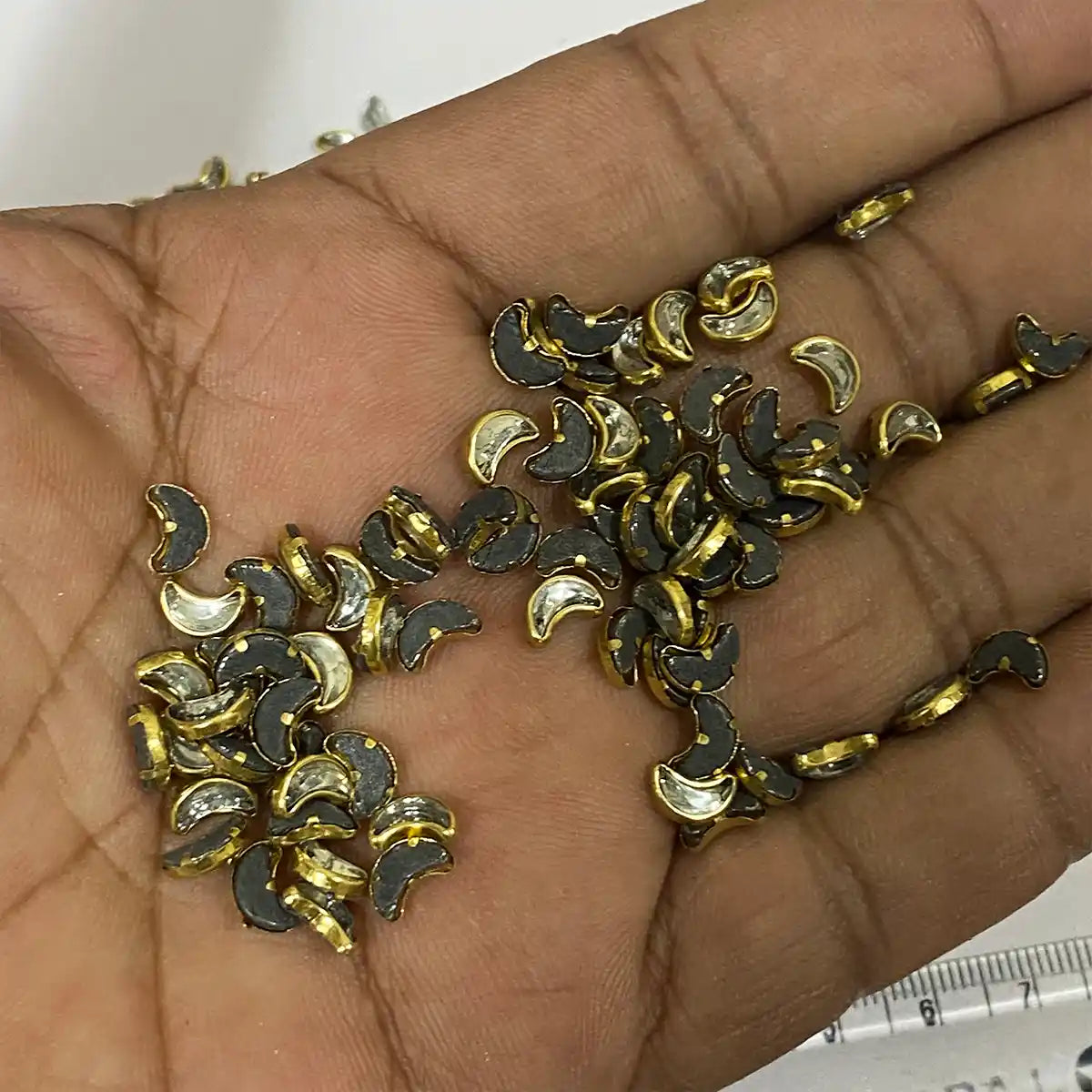 Glass Crescent or Moon Shape Kundan Stone 6x4mm White Color (20grams)