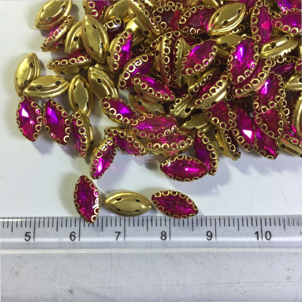 Glass Crystal Stone With Flower Catcher On Sew Rose Color 10X6MM 5Pieces