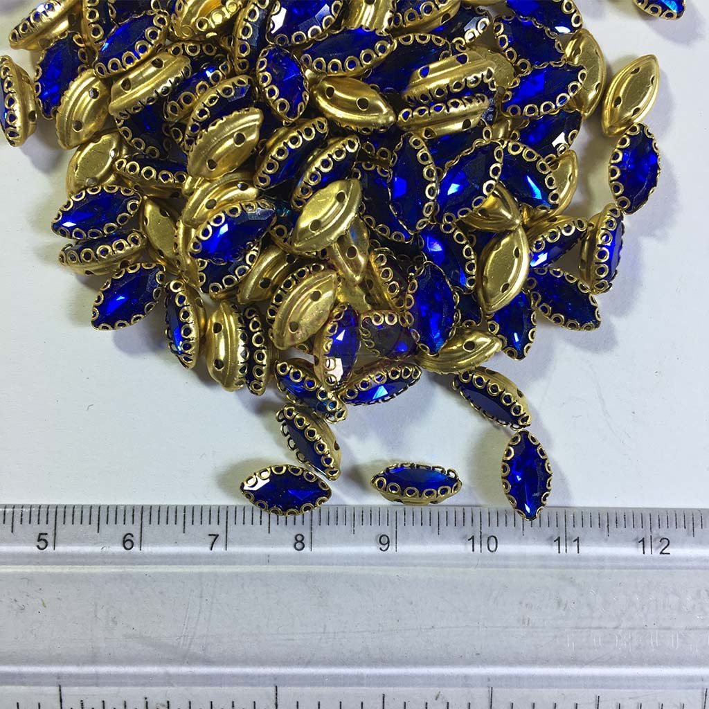 Glass Crystal Stone With Flower Catcher On Sew Blue Color 10X6MM 5Pieces