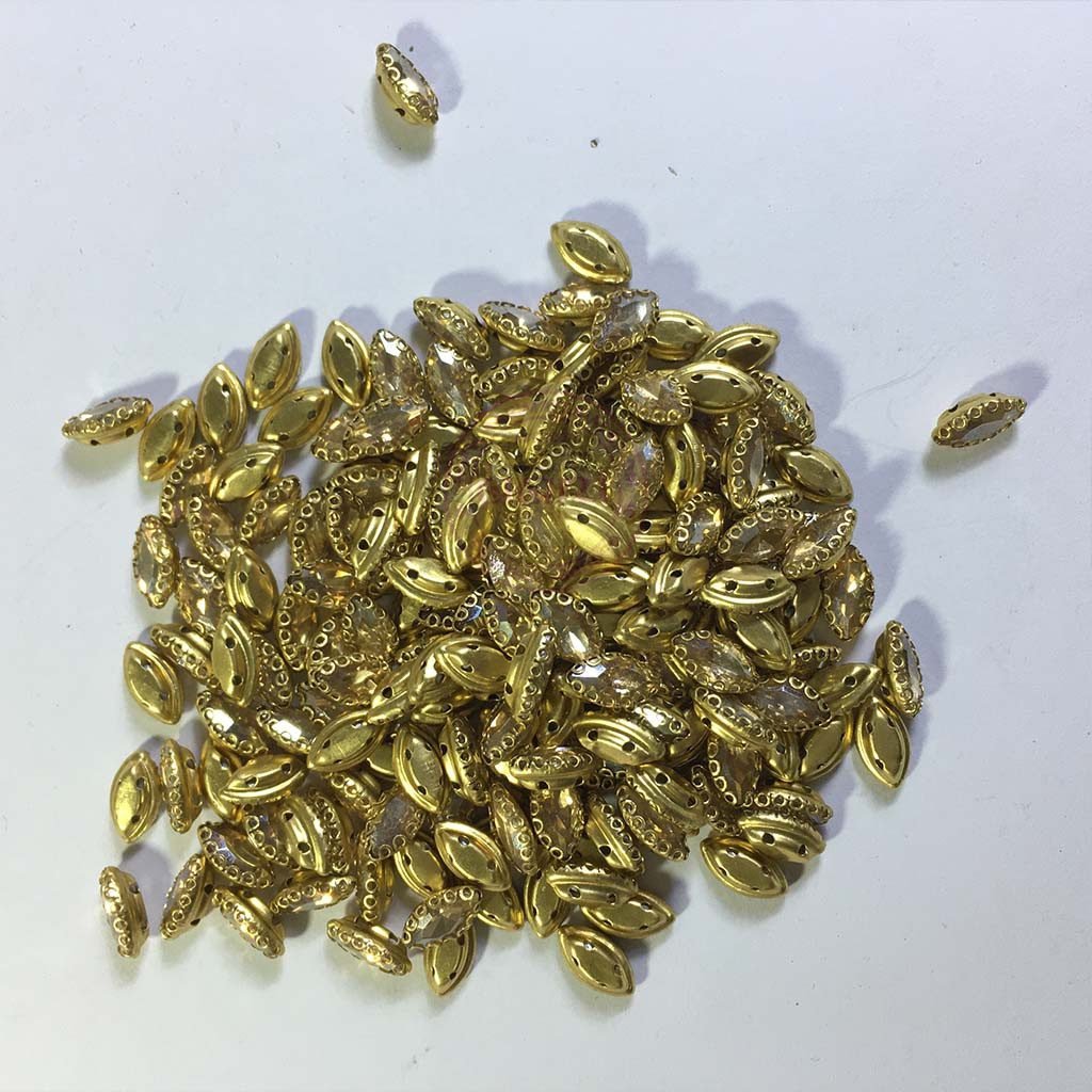 Glass Crystal Stone With Flower Catcher On Sew Gold Color 10X6MM 5Pieces