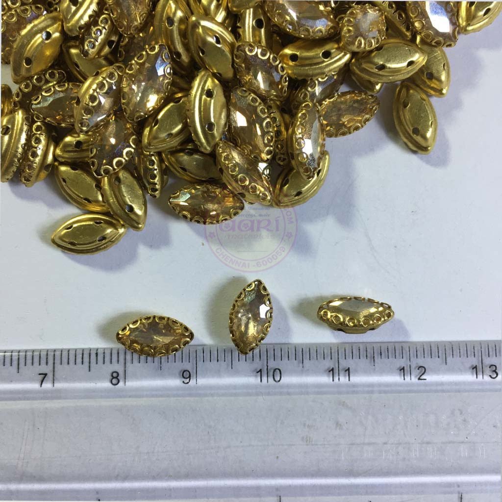 Glass Crystal Stone With Flower Catcher On Sew Gold Color 10X6MM 5Pieces