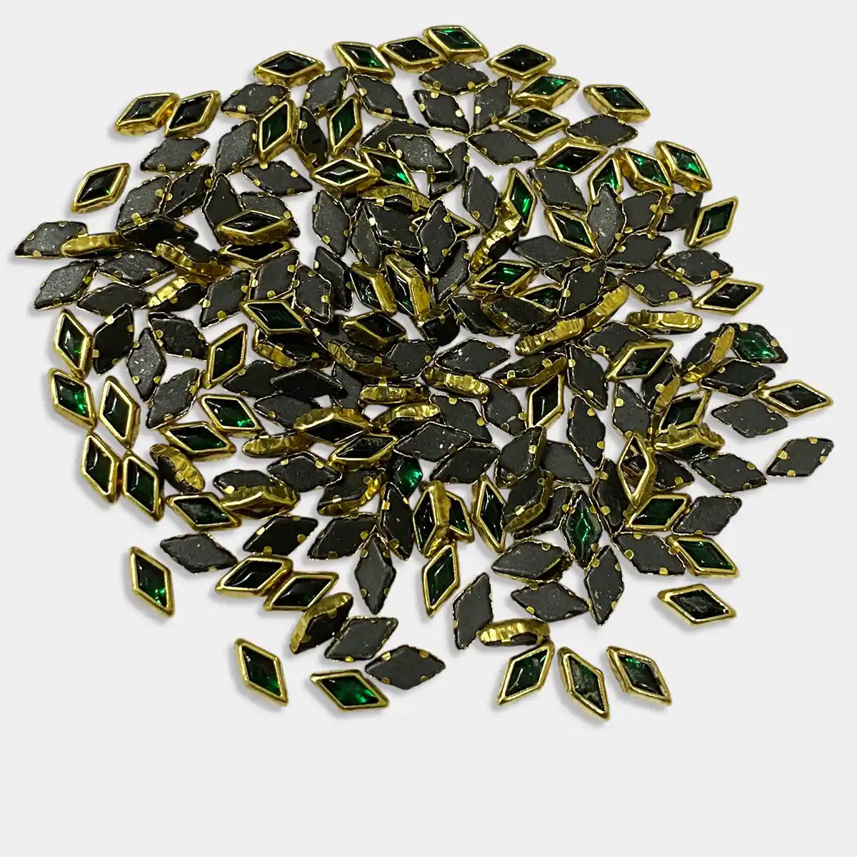 Glass Diamond Shape Kundan Stone 8x4MM Green Color (20grams)