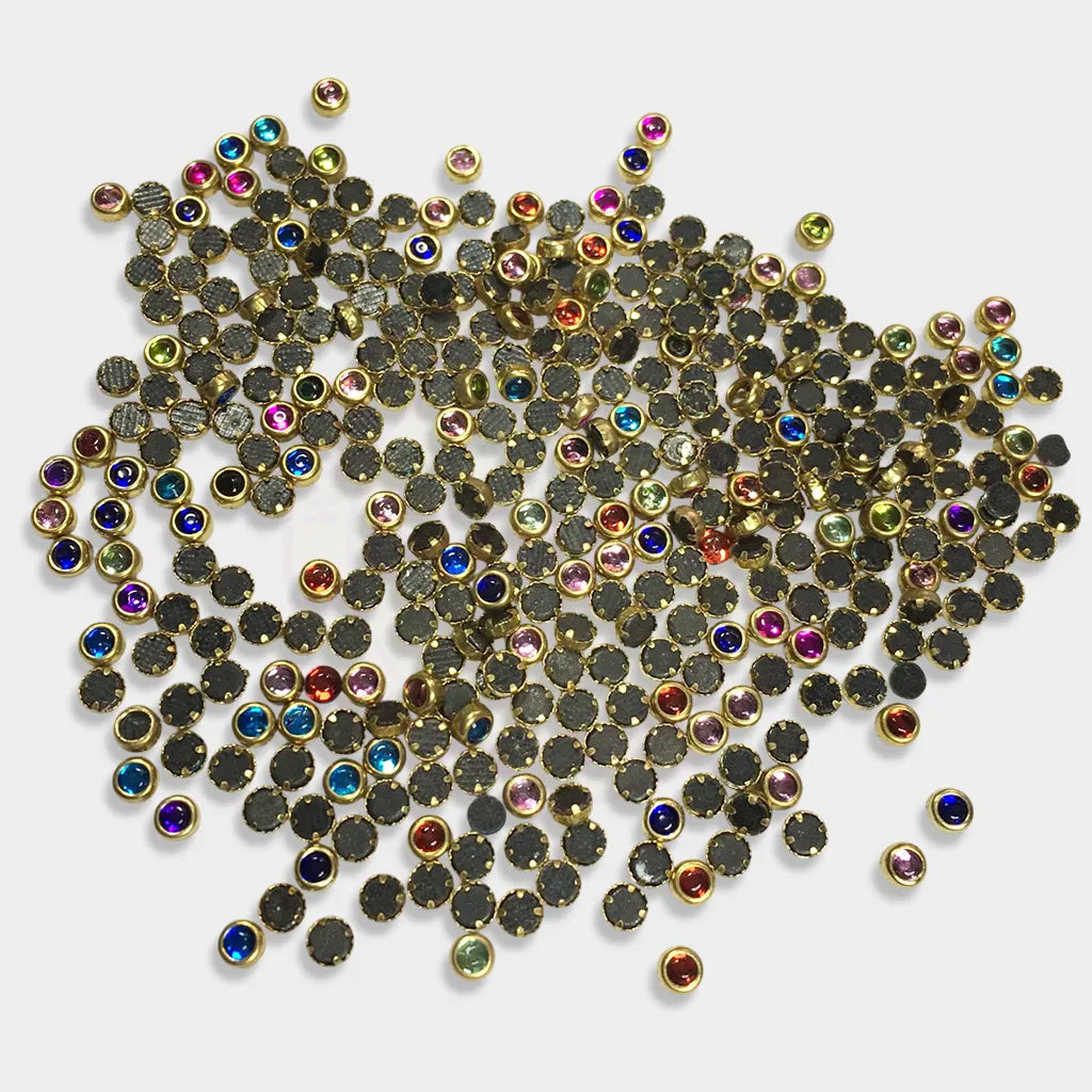 Glass Fitting or Framed Kundan Stone 3mm Round Shape Mixed colors (20grams)