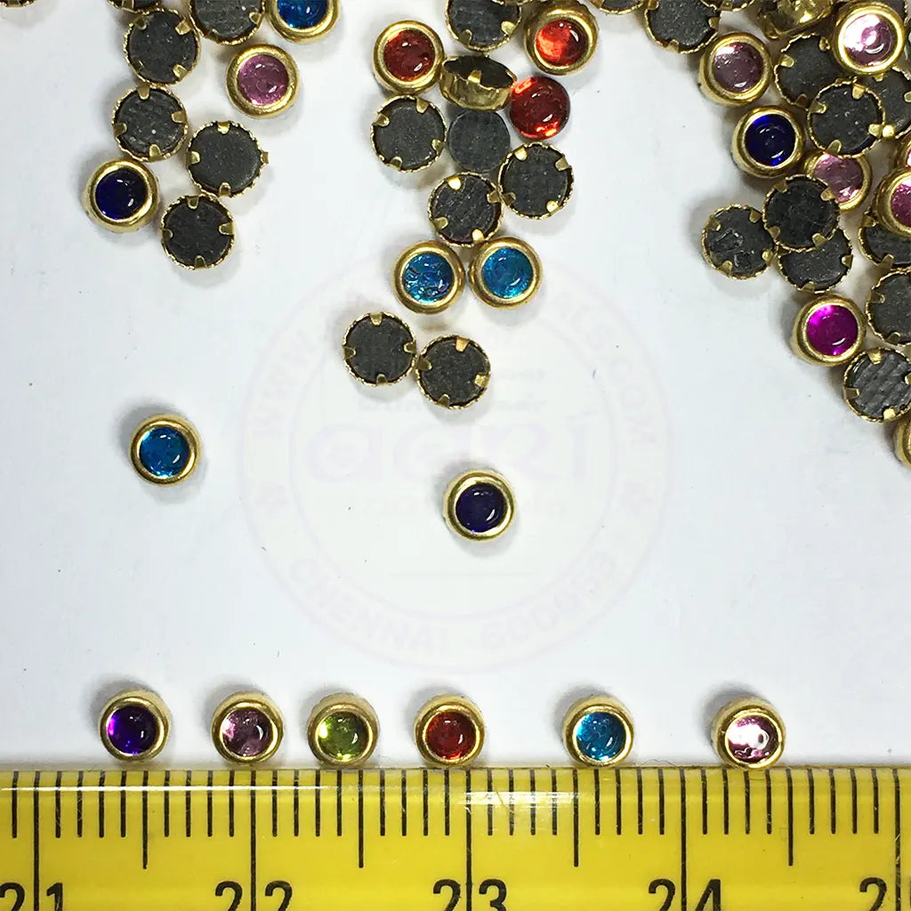Glass Fitting or Framed Kundan Stone 3mm Round Shape Mixed colors (20grams)