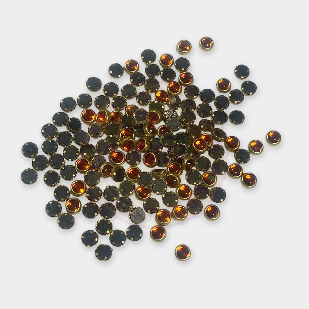 Glass Framed Stone Flat Back Round Shape 4mm Color Orange (20grams)