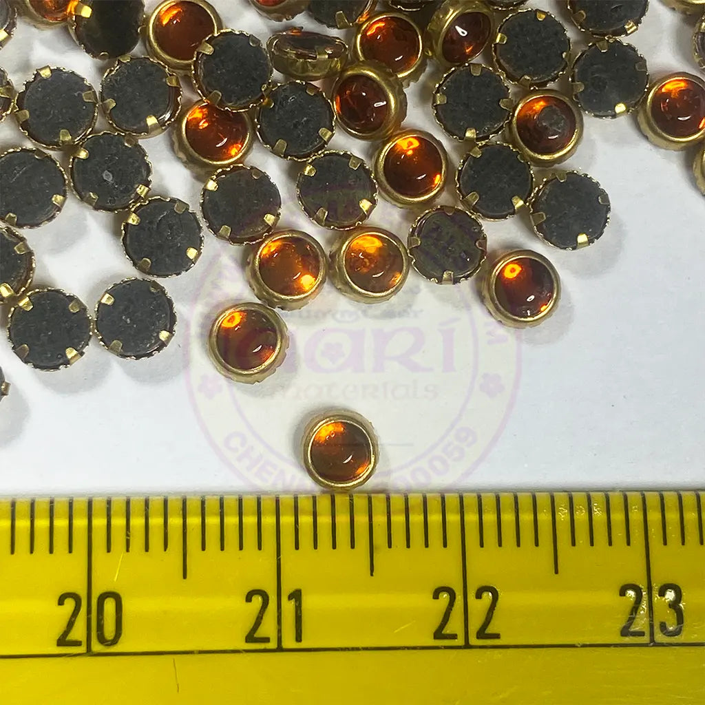 Glass Framed Stone Flat Back Round Shape 4mm Color Orange (20grams)