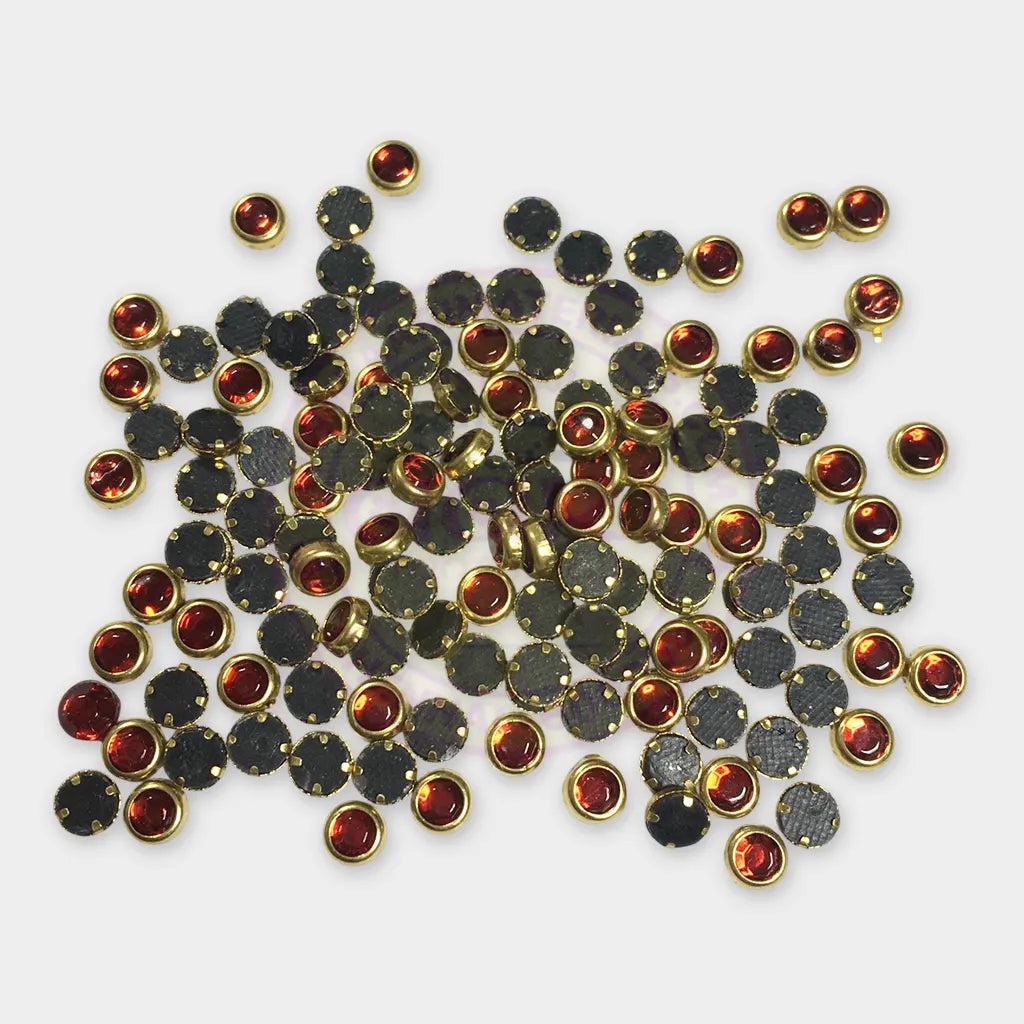 Glass Framed Stone Flat Back Round Shape 4mm Color Red (20grams)