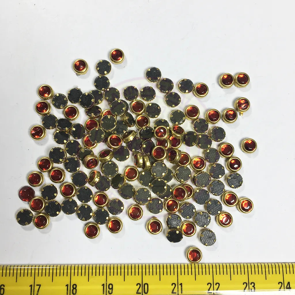 Glass Framed Stone Flat Back Round Shape 4mm Color Red (20grams)