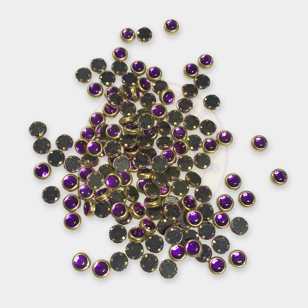 Glass Framed Stone Flat Back Round Shape 4mm Color Violet (20grams)