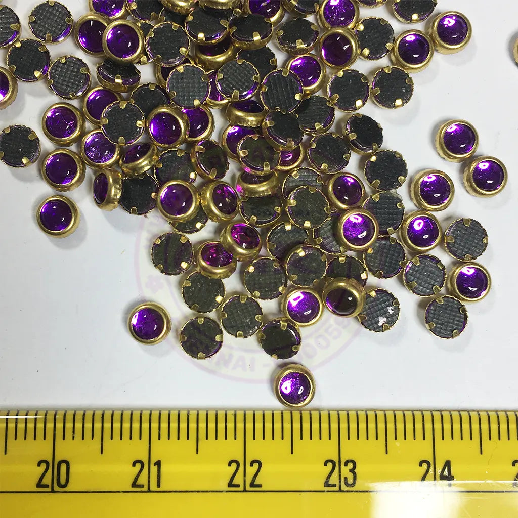 Glass Framed Stone Flat Back Round Shape 4mm Color Violet (20grams)