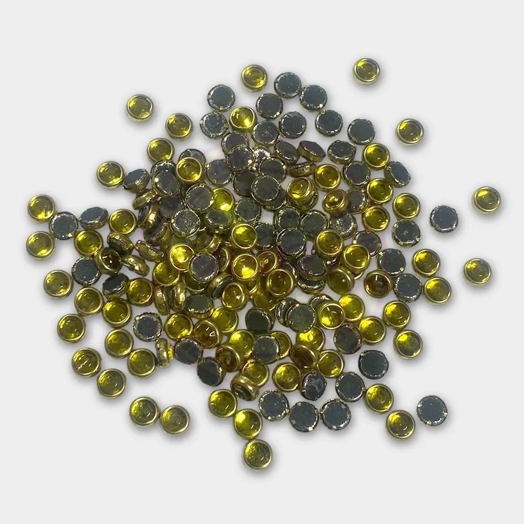 Glass Framed Stone Flat Back Round Shape 4mm Color Yellow (20grams)