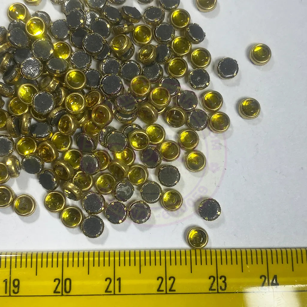 Glass Framed Stone Flat Back Round Shape 4mm Color Yellow (20grams)