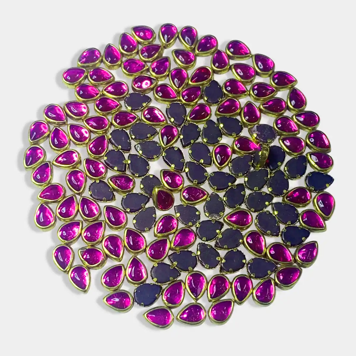 Glass Kundan Stone Framed Teardrop Shape Rose Color 6mmX4mm (20grams)
