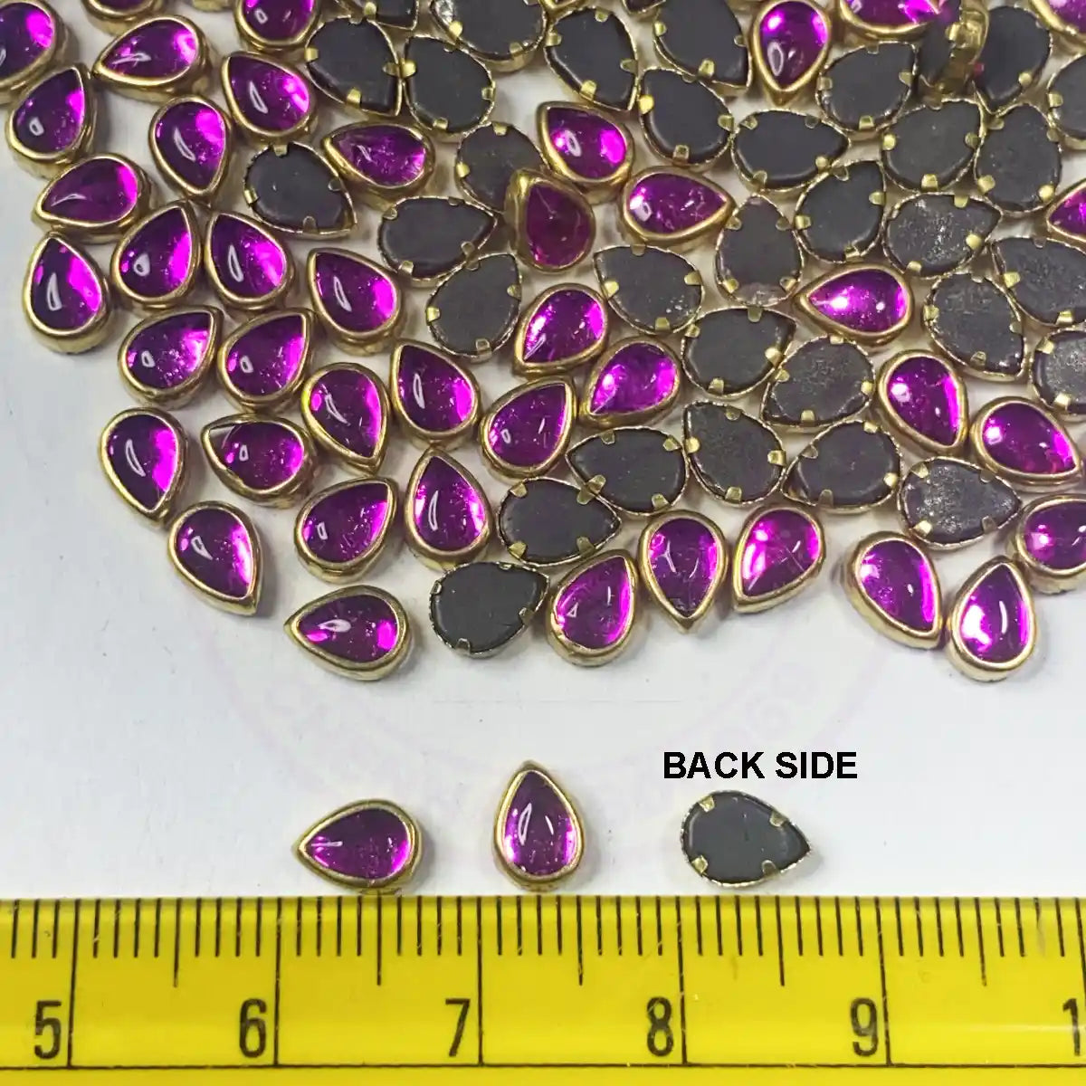 Glass Kundan Stone Framed Teardrop Shape Rose Color 6mmX4mm (20grams)