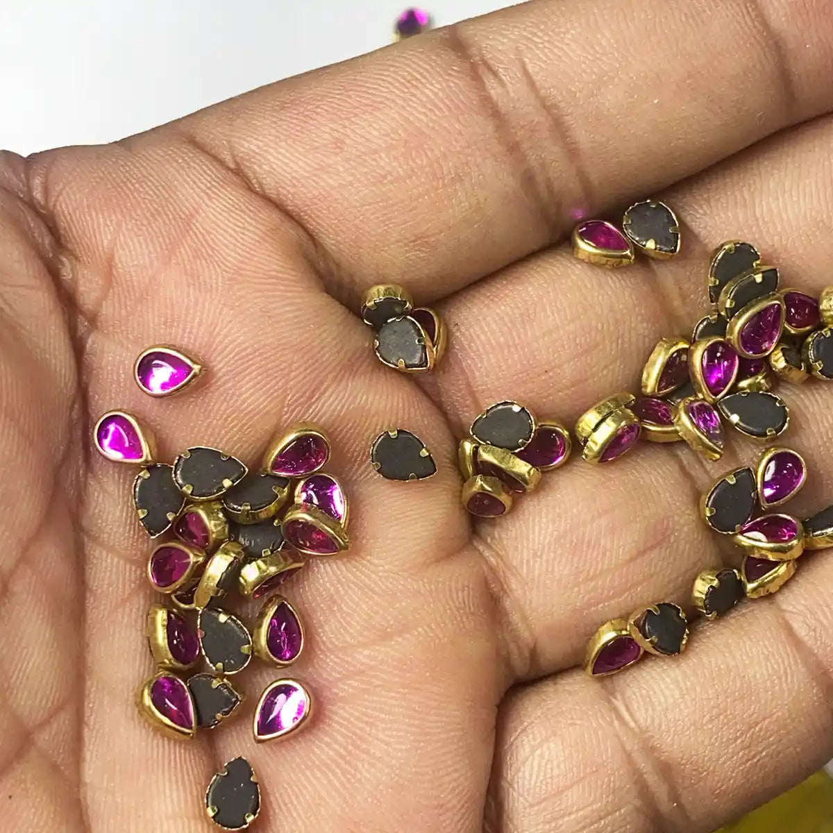 Glass Kundan Stone Framed Teardrop Shape Rose Color 6mmX4mm (20grams)