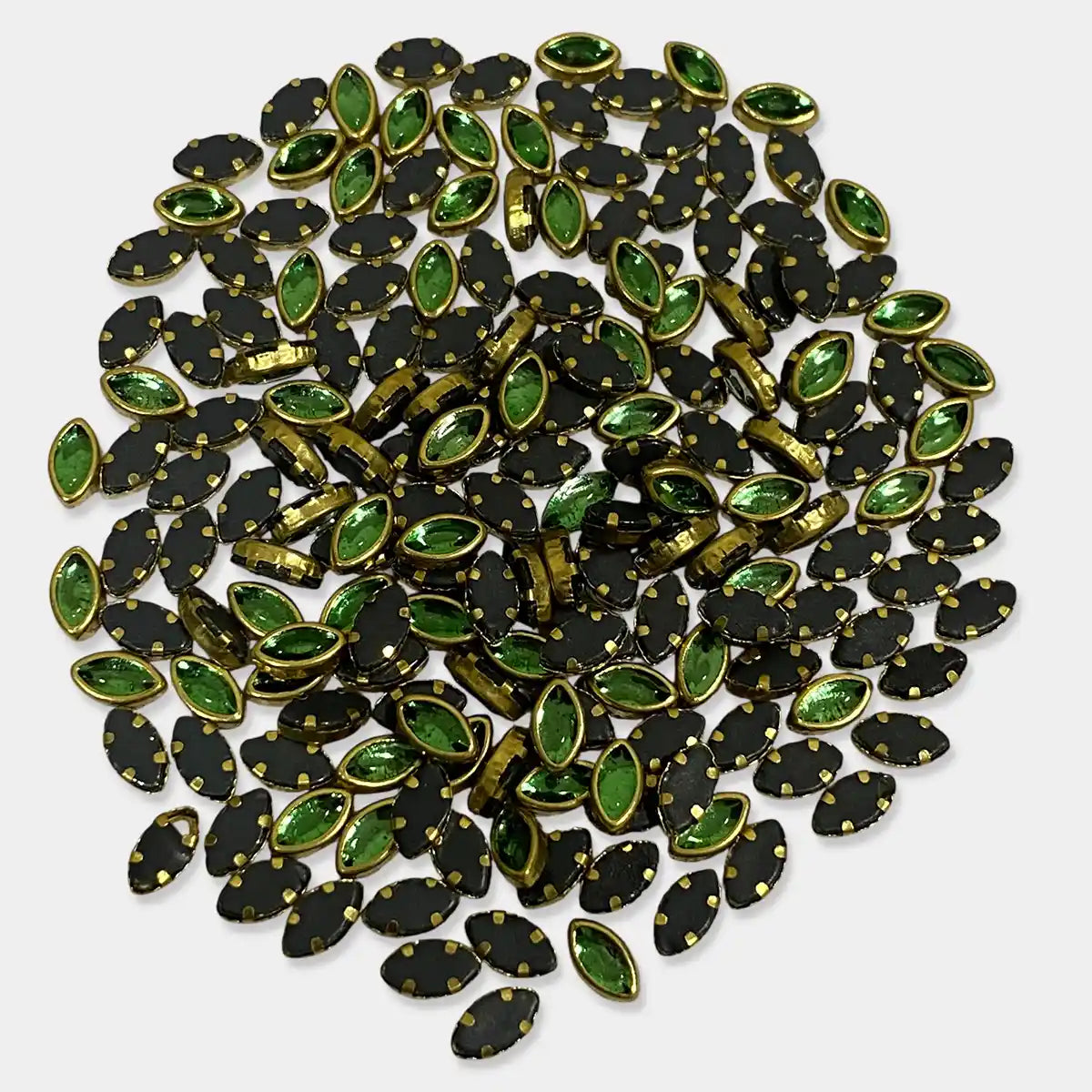 Glass Kundan Stones in Flat Back Mounts Eye Shape 6x4MM (Light Green)15grams