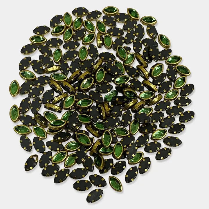 Glass Kundan Stones in Flat Back Mounts Eye Shape 6x4MM(6K) - 20grams