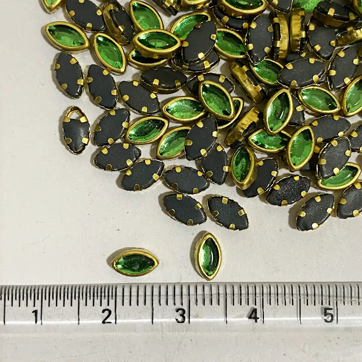 Glass Kundan Stones in Flat Back Mounts Eye Shape 6x4MM (Light Green)15grams