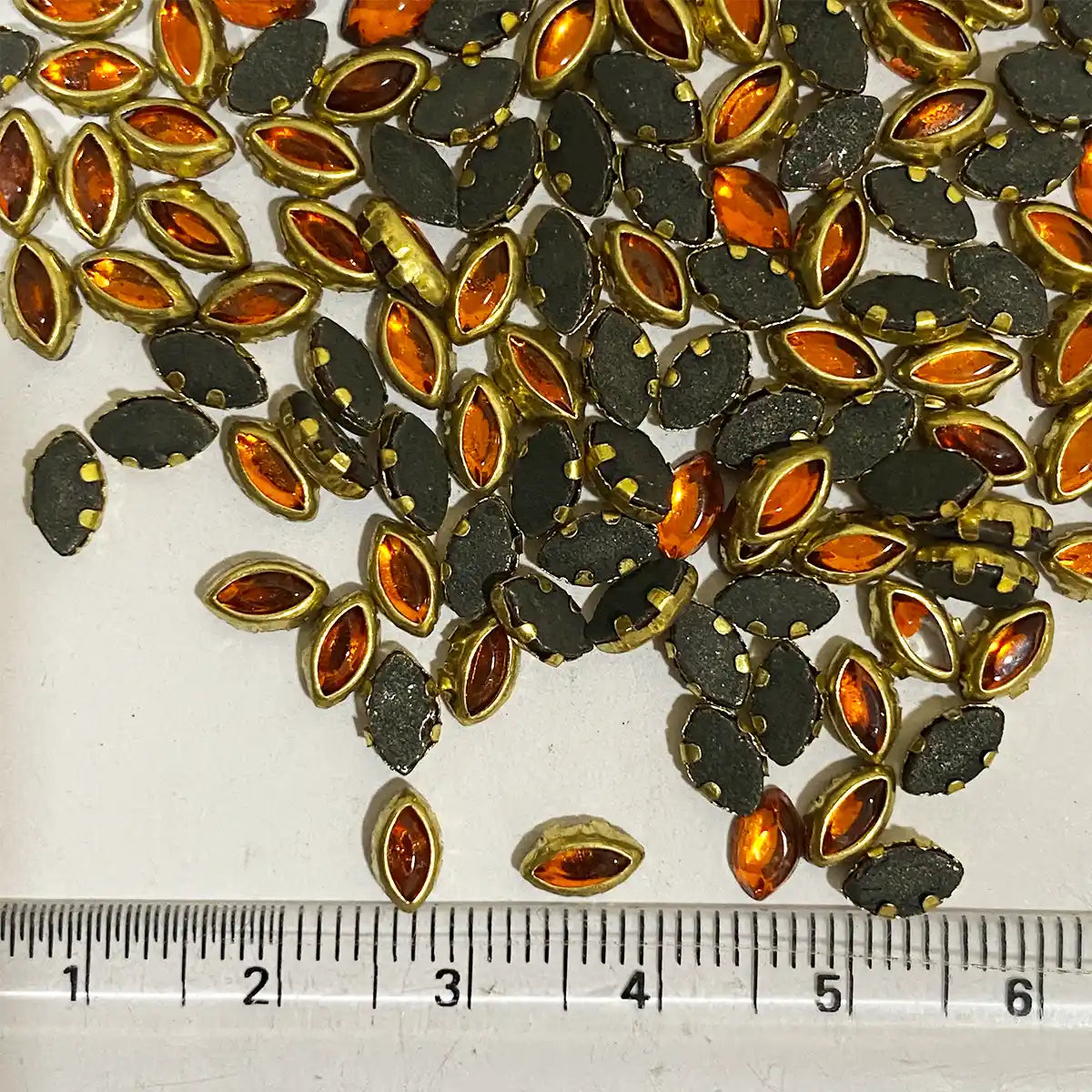 Glass Kundan Stones in Flat Back Mounts Eye Shape 6x4MM (Orange)15grams