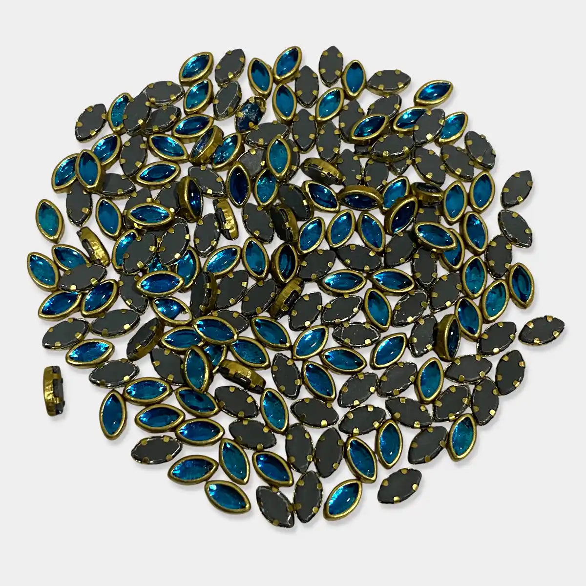 Glass Kundan Stones in Flat Back Mounts Eye Shape 6x4MM (Sky Blue)15grams