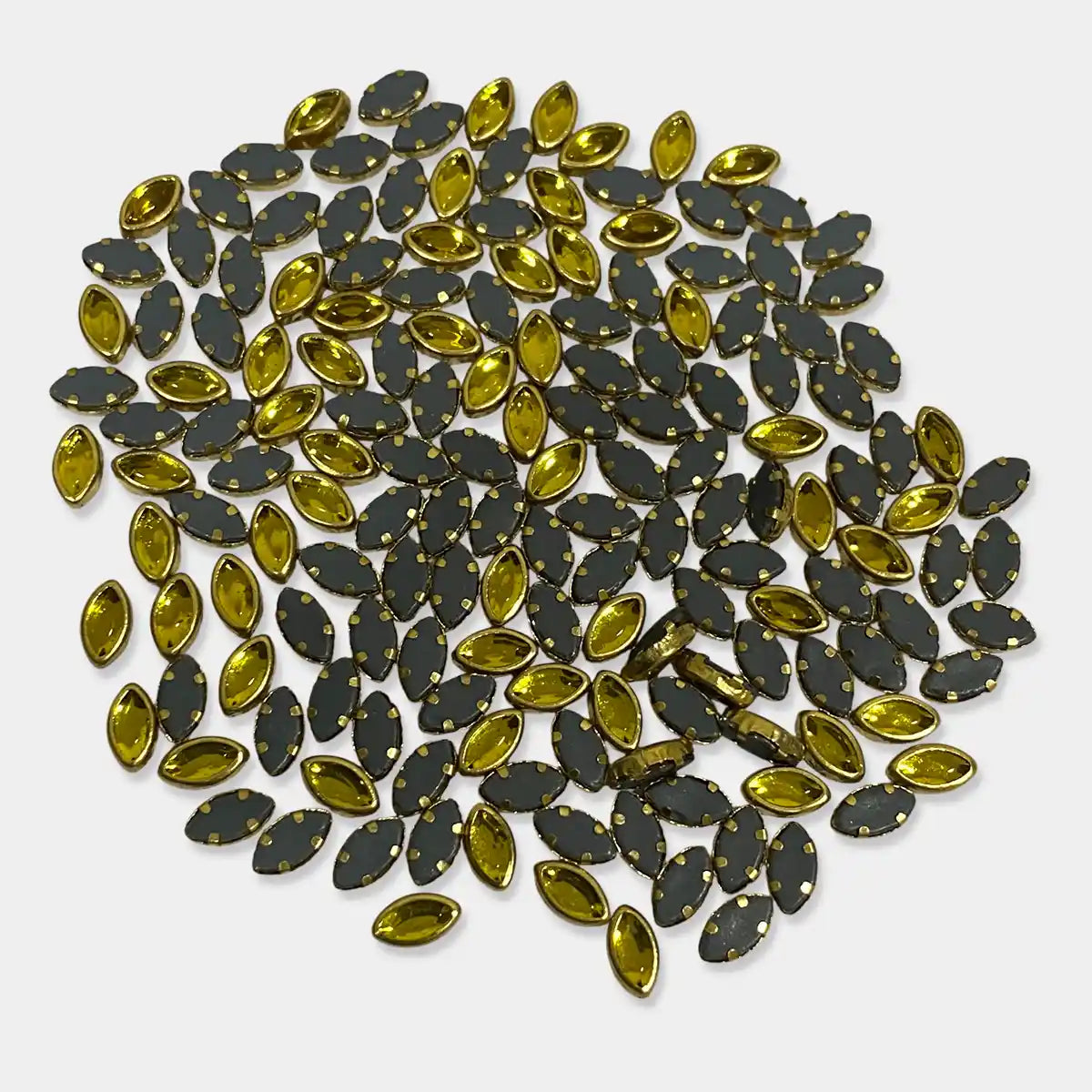 Glass Kundan Stones in Flat Back Mounts Eye Shape 6x4MM (Yellow)15grams