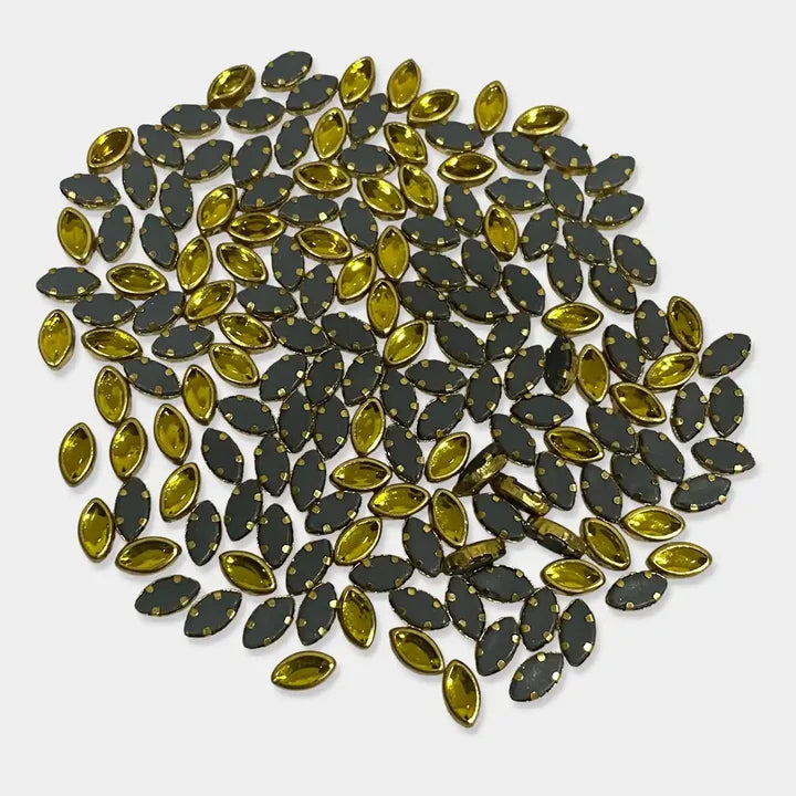 Glass Kundan Stones in Flat Back Mounts Eye Shape 6x4MM(6K) - 20grams