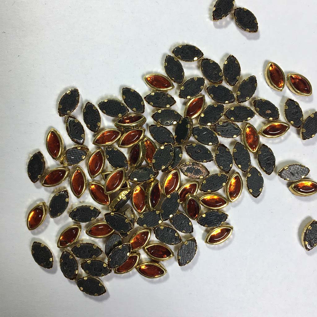 Glass Kundan Stones in Flat Back Mounts Eye Shape 8x5MM (Orange) 20grams