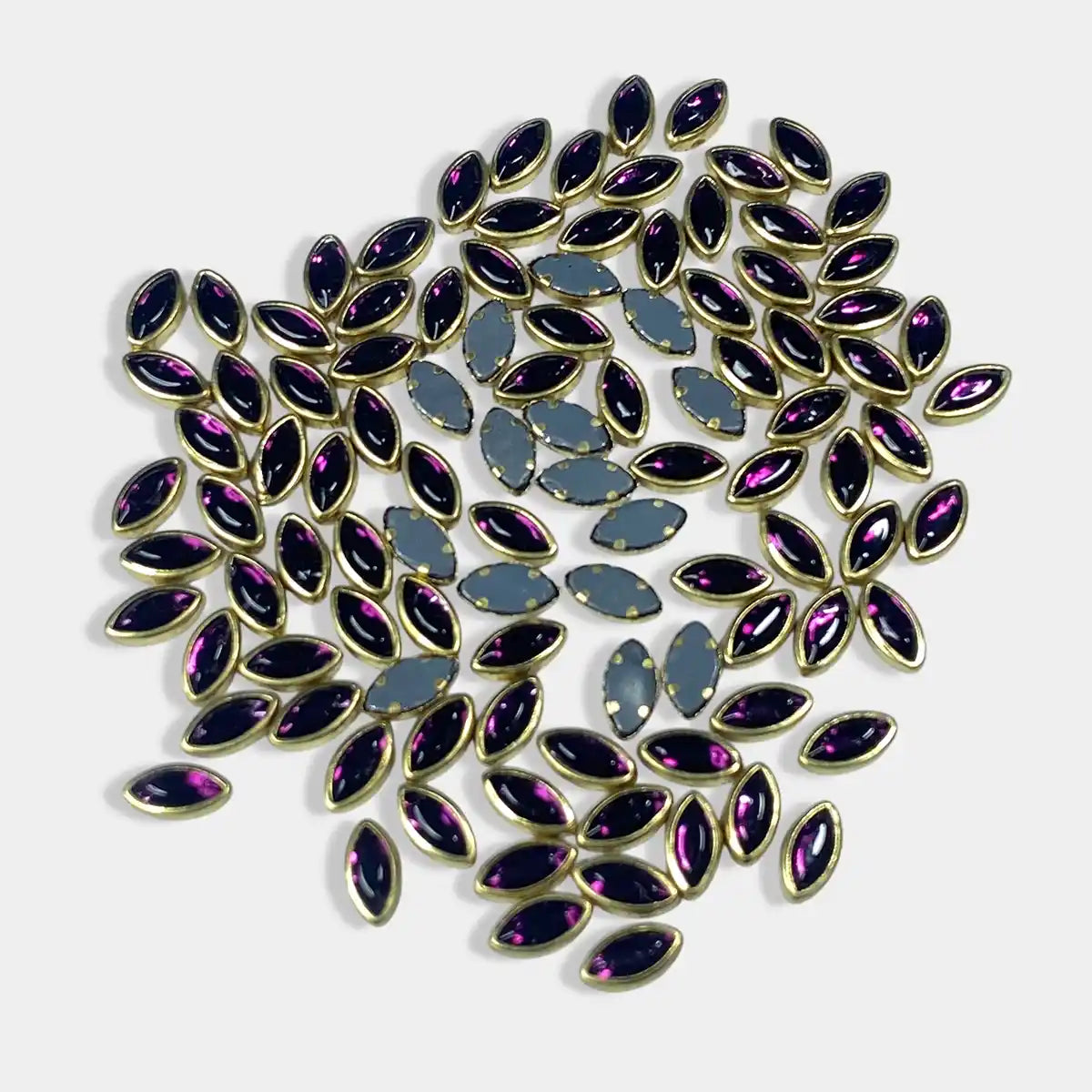 Glass Kundan Stones in Flat Back Mounts Eye Shape 8x5MM (Purple ) 20grams