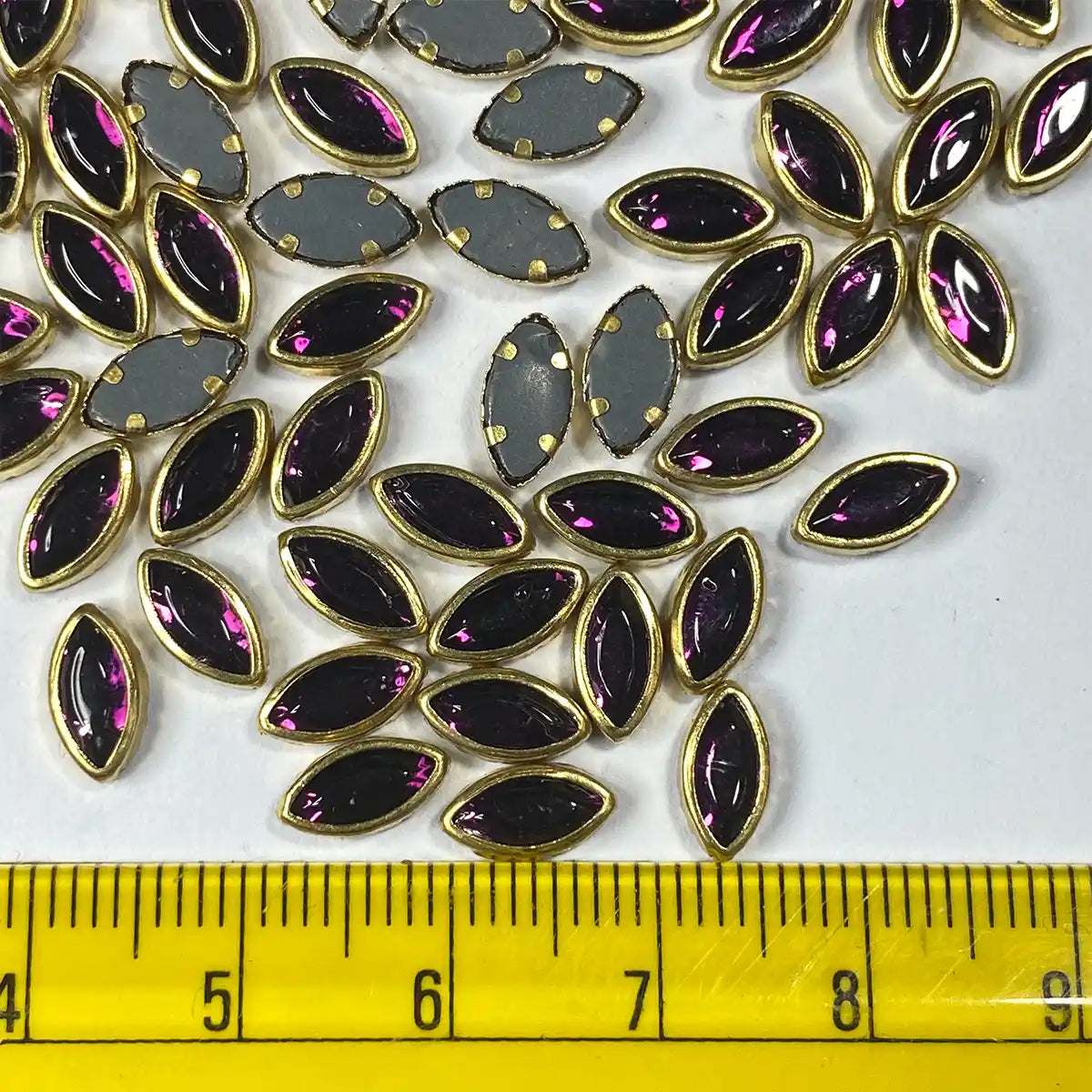 Glass Kundan Stones in Flat Back Mounts Eye Shape 8x5MM (Purple ) 20grams