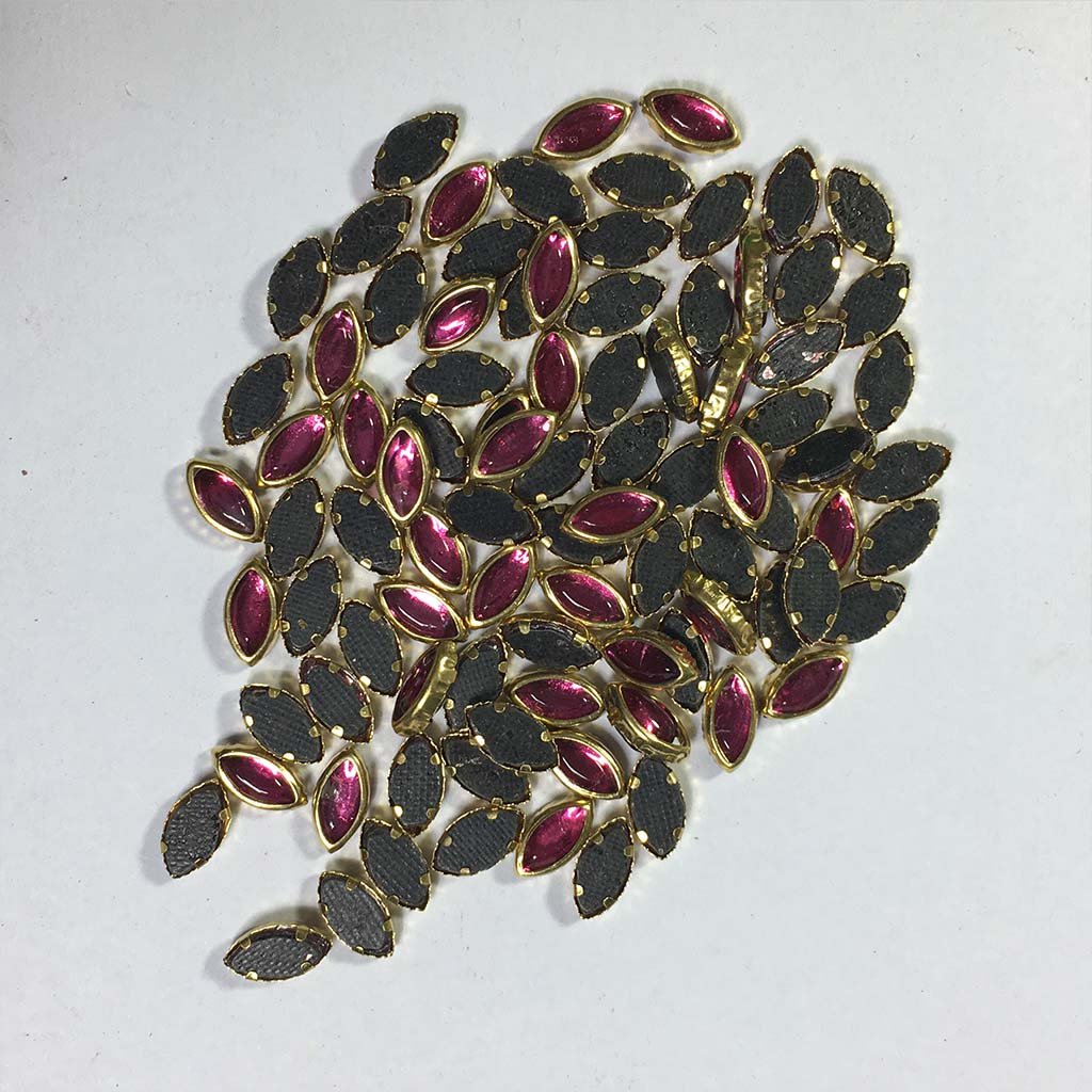 Glass Kundan Stones in Flat Back Mounts Eye Shape 8x5MM (Rose) 20grams