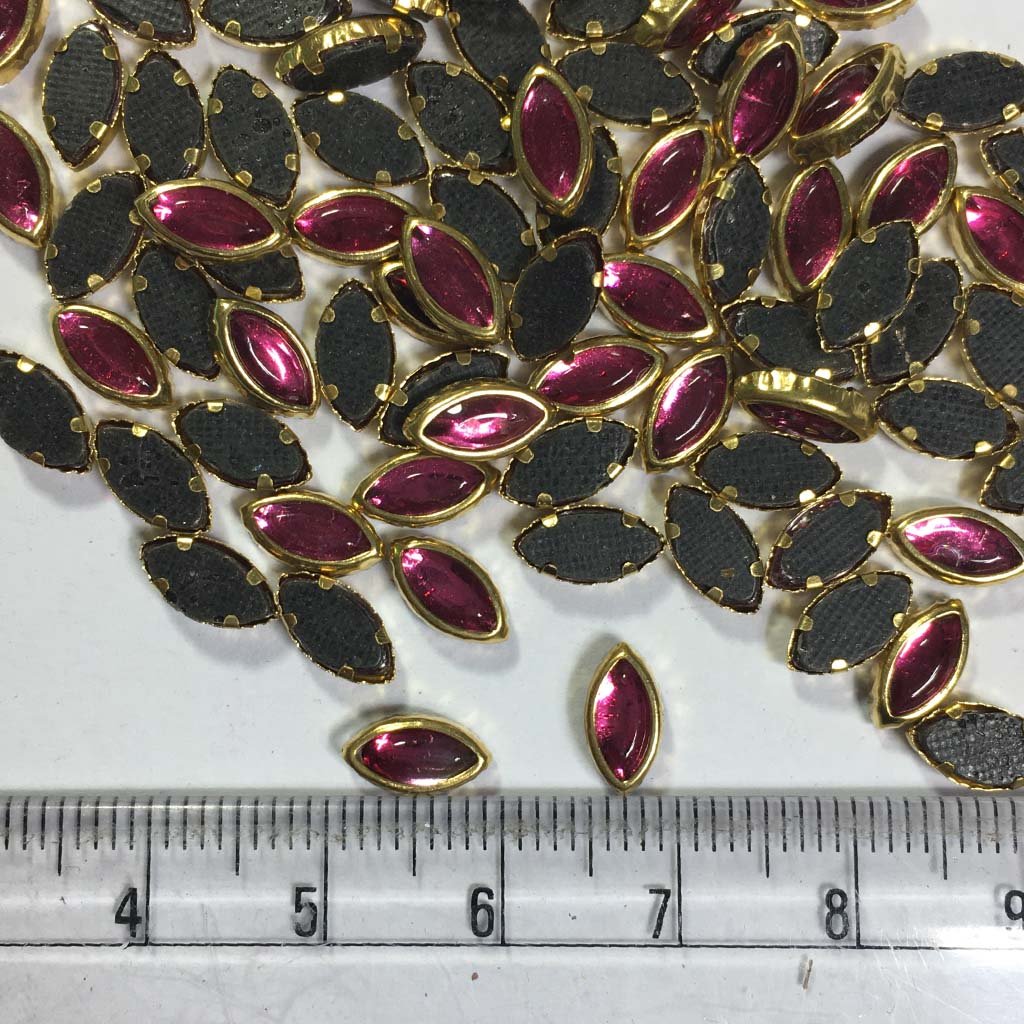 Glass Kundan Stones in Flat Back Mounts Eye Shape 8x5MM (Rose) 20grams