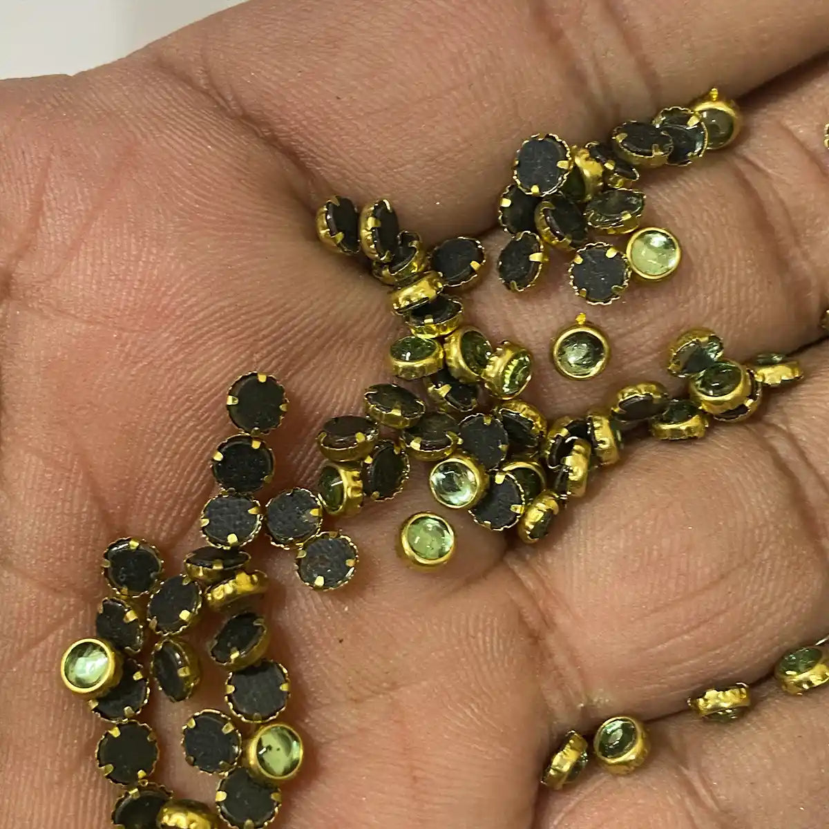 Glass Round Shape Kundan Stone 4MM Pastel Green Color (20grams)