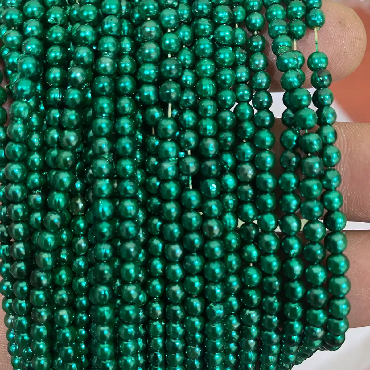 Green Color 4MM Round Shape Beads - 1Bunch(12 line)
