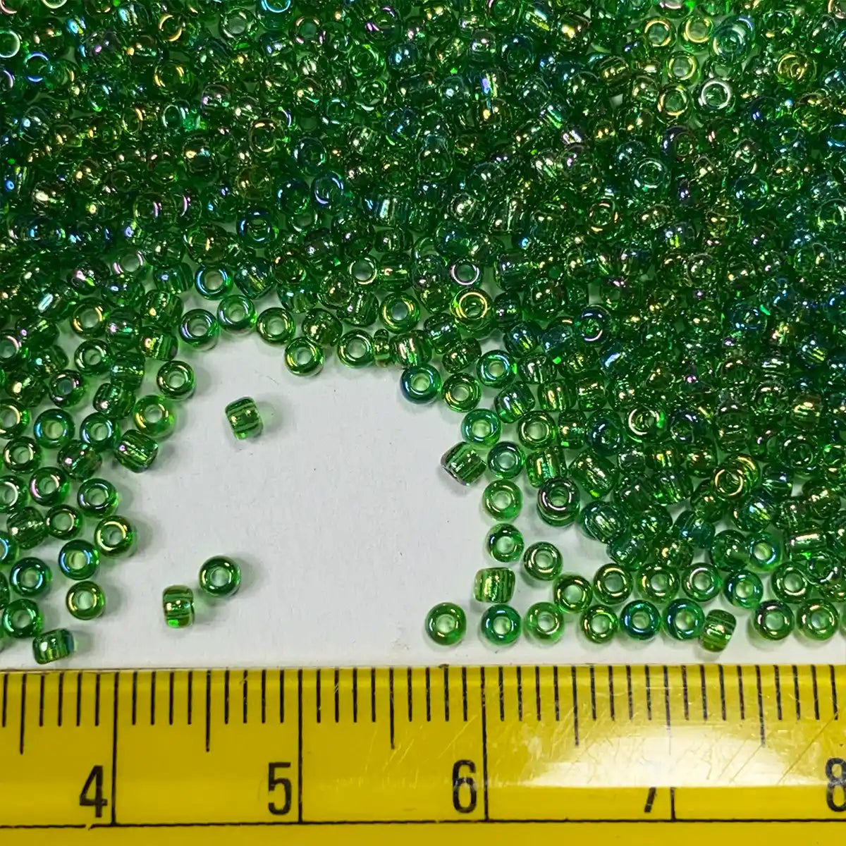 Glass Seed or Sugar Beads 2mm Color Green With Yellow Shade (25grams)