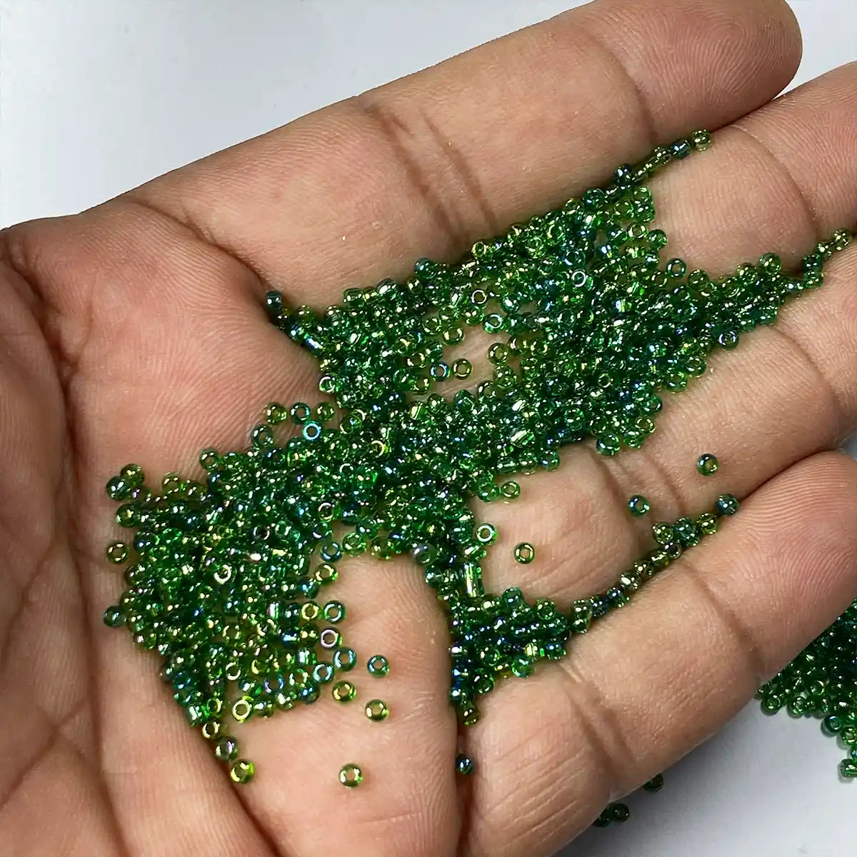 Glass Seed or Sugar Beads 2mm Color Green With Yellow Shade (25grams)