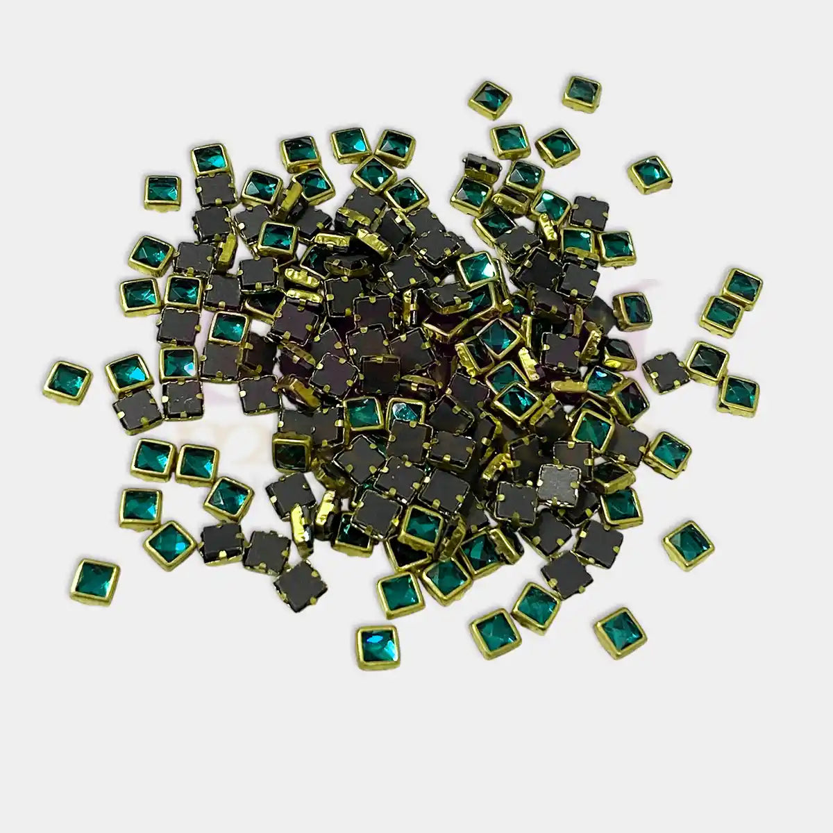Glass Kundan Stone Framed Square Shape 4MM 20grams Color Peacock Green