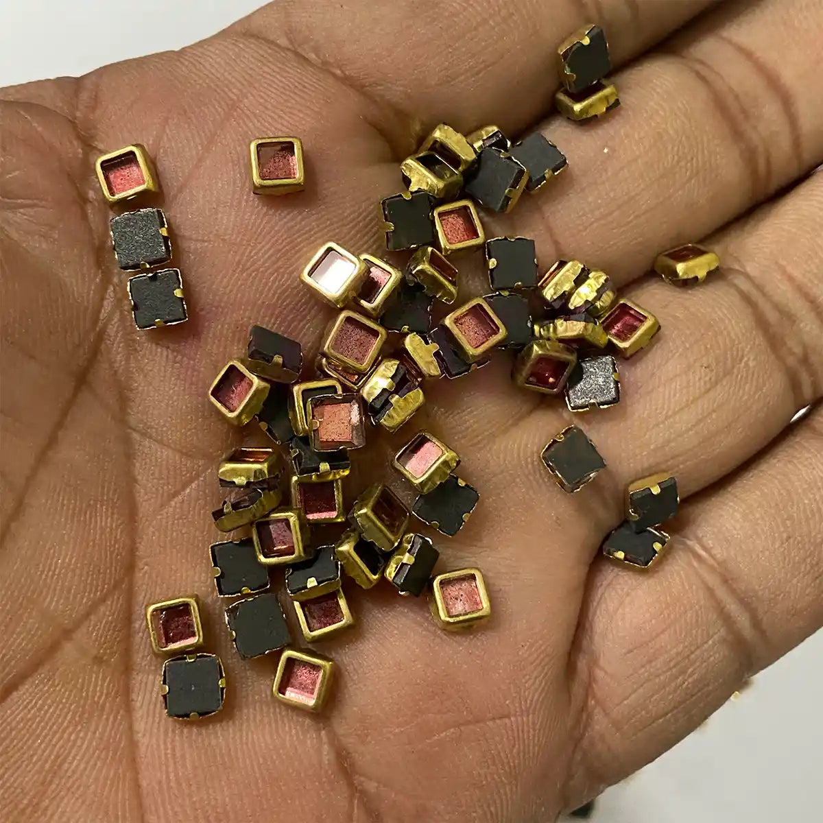 Glass Kundan Stone Framed Square Shape 4MM 20grams Color Pink