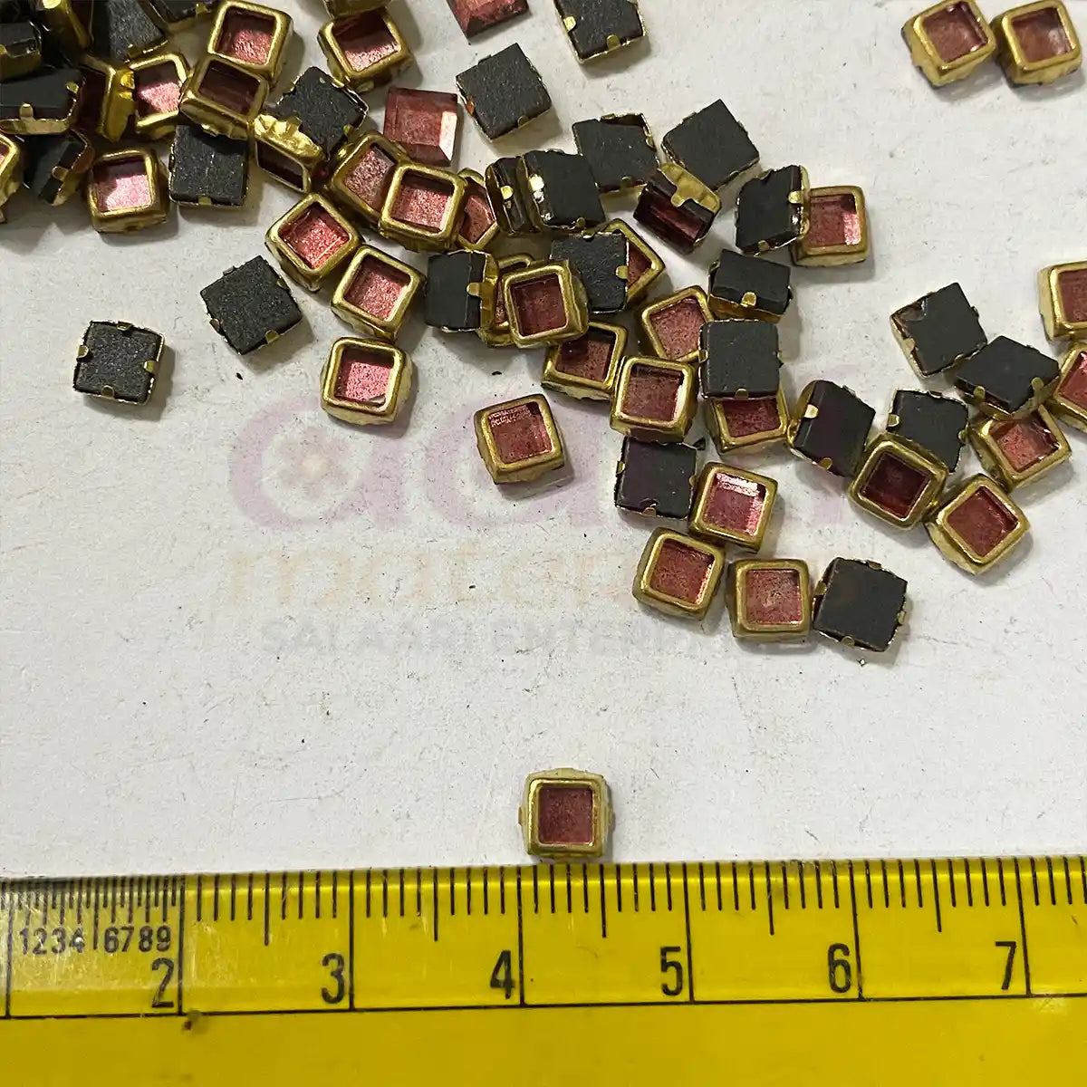 Glass Kundan Stone Framed Square Shape 4MM 20grams Color Pink