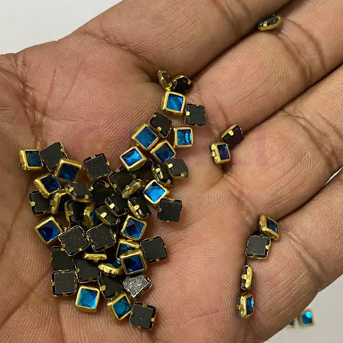 Glass Kundan Stone Framed Square Shape 4MM 20grams Color Sky Blue
