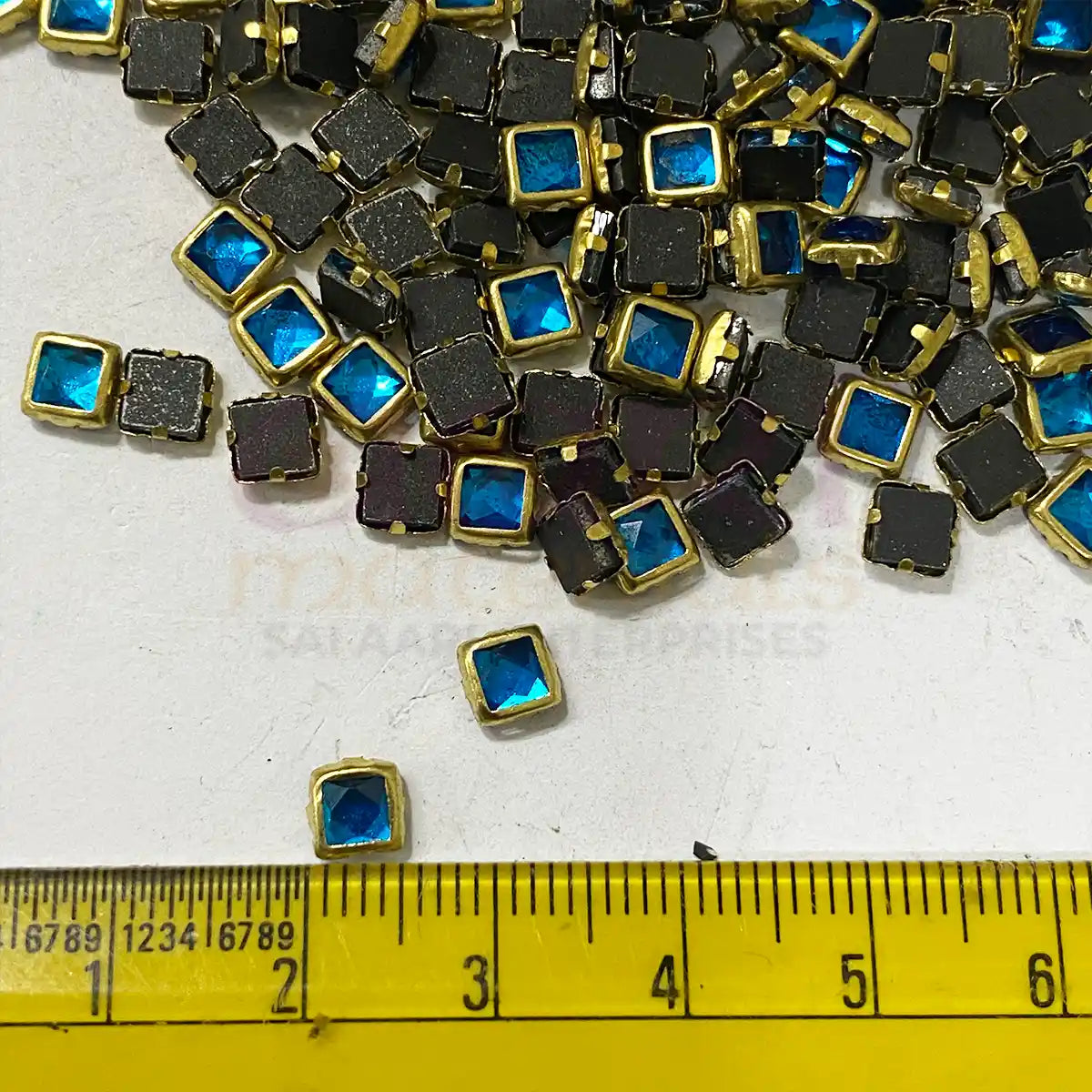 Glass Kundan Stone Framed Square Shape 4MM 20grams Color Sky Blue
