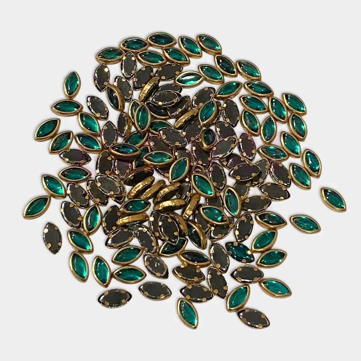Glass Kundan Stones Eye Shape 8x5MM(8K) (Peacock Green) 20grams