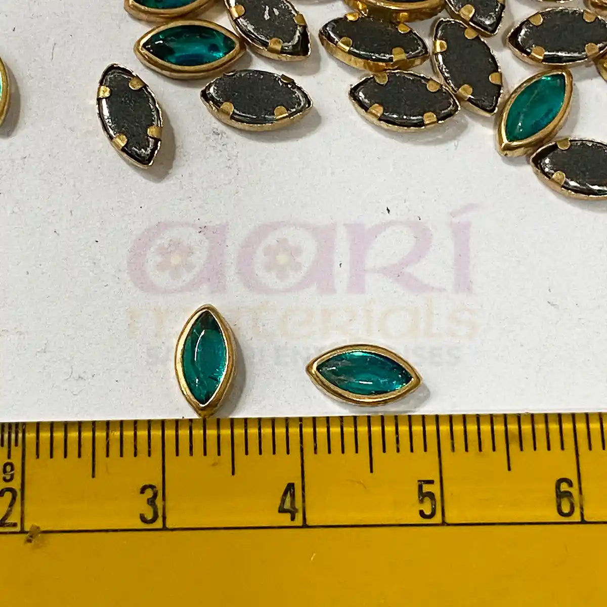 Glass Kundan Stones Eye Shape 8x5MM(8K) (Peacock Green) 20grams