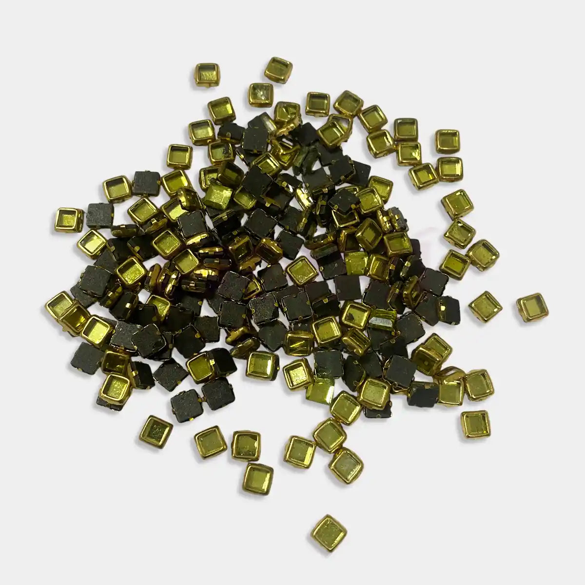Glass Stone Flat Back Framed Square Shape 4MM 20grams Color Lime Yellow
