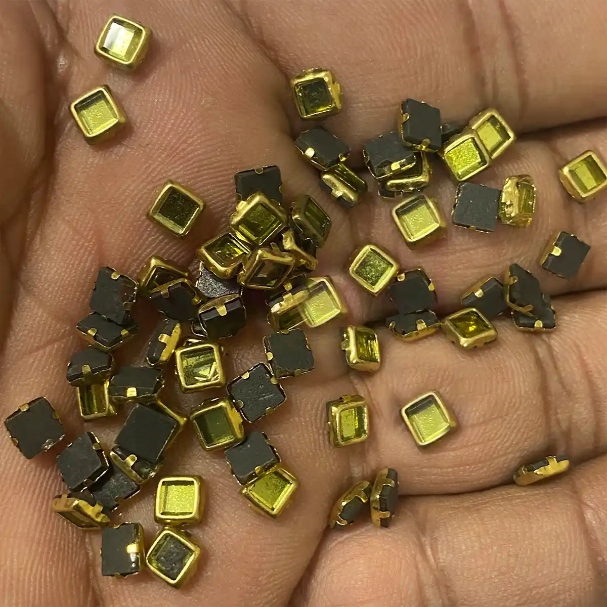 Glass Stone Flat Back Framed Square Shape 4MM 20grams Color Lime Yellow