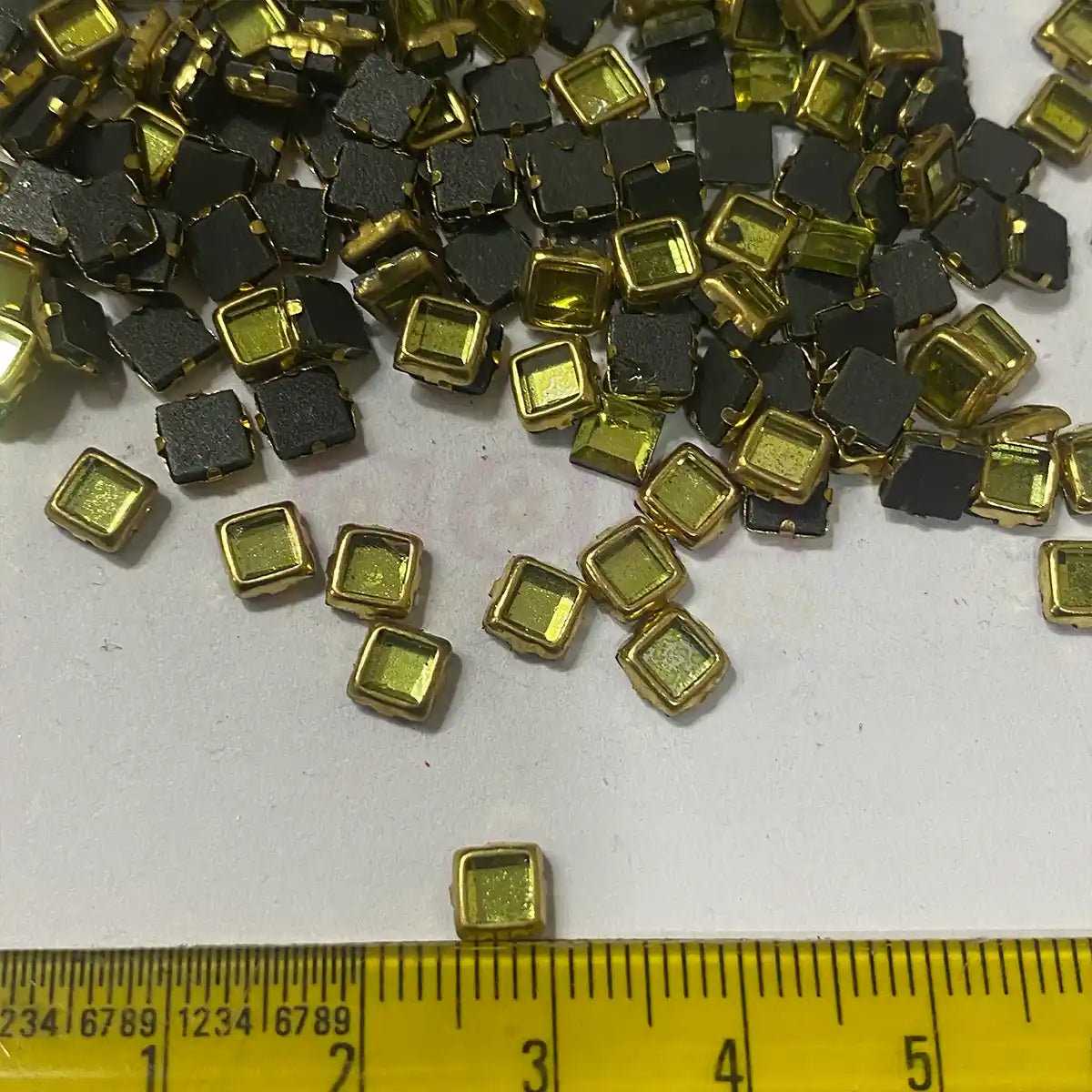 Glass Stone Flat Back Framed Square Shape 4MM 20grams Color Lime Yellow