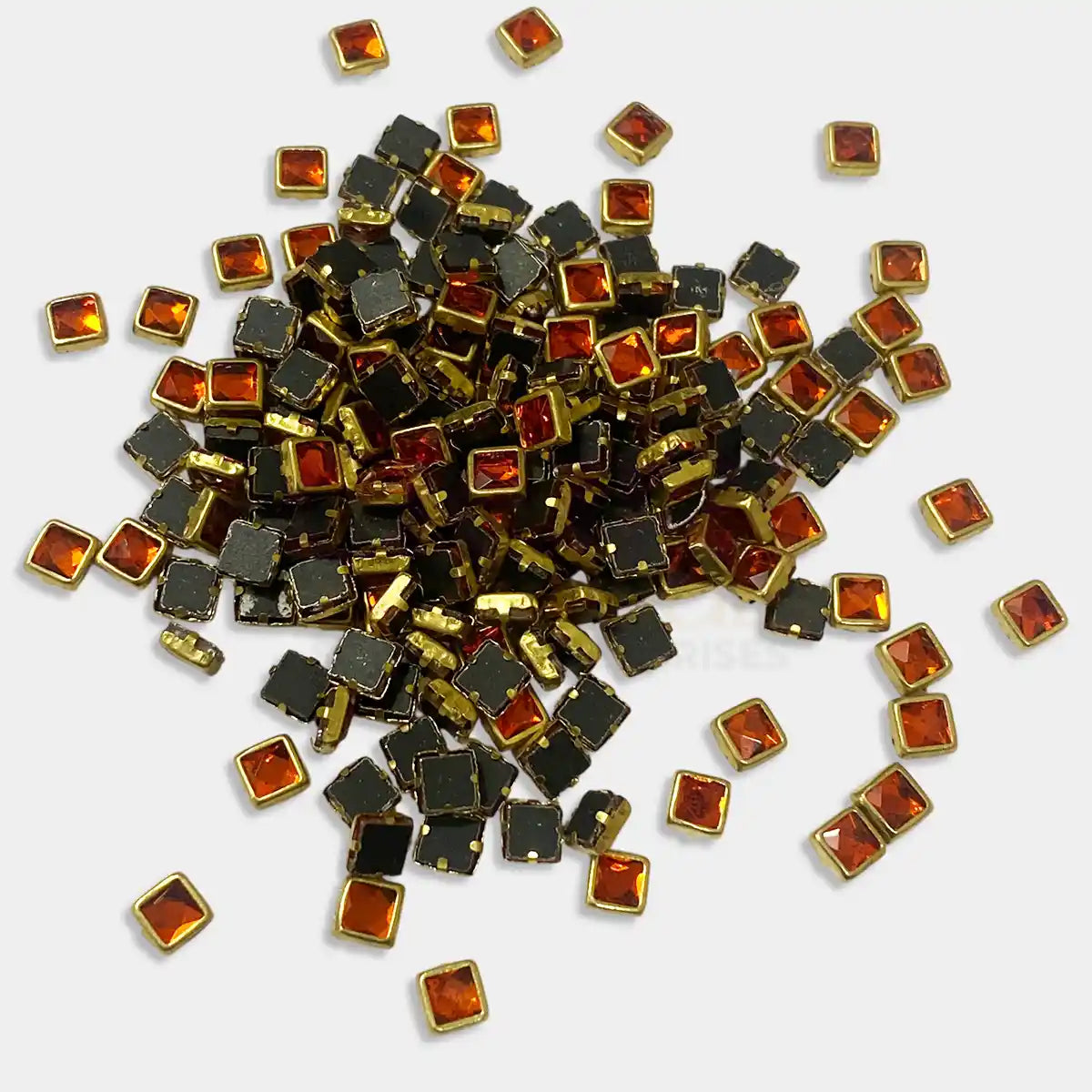 Glass Stone Flat Back Framed Square Shape 4MM 20grams Color Orange
