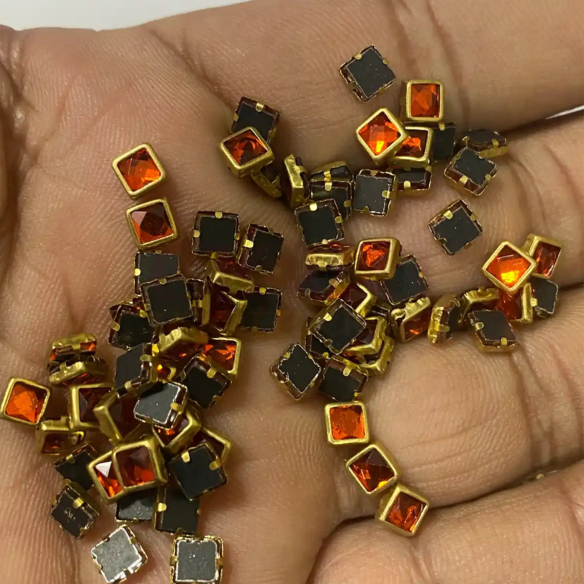 Glass Stone Flat Back Framed Square Shape 4MM 20grams Color Orange