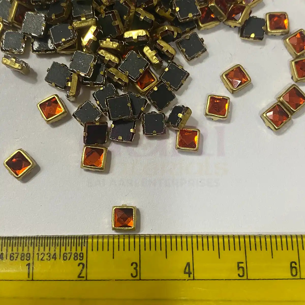 Glass Stone Flat Back Framed Square Shape 4MM 20grams Color Orange