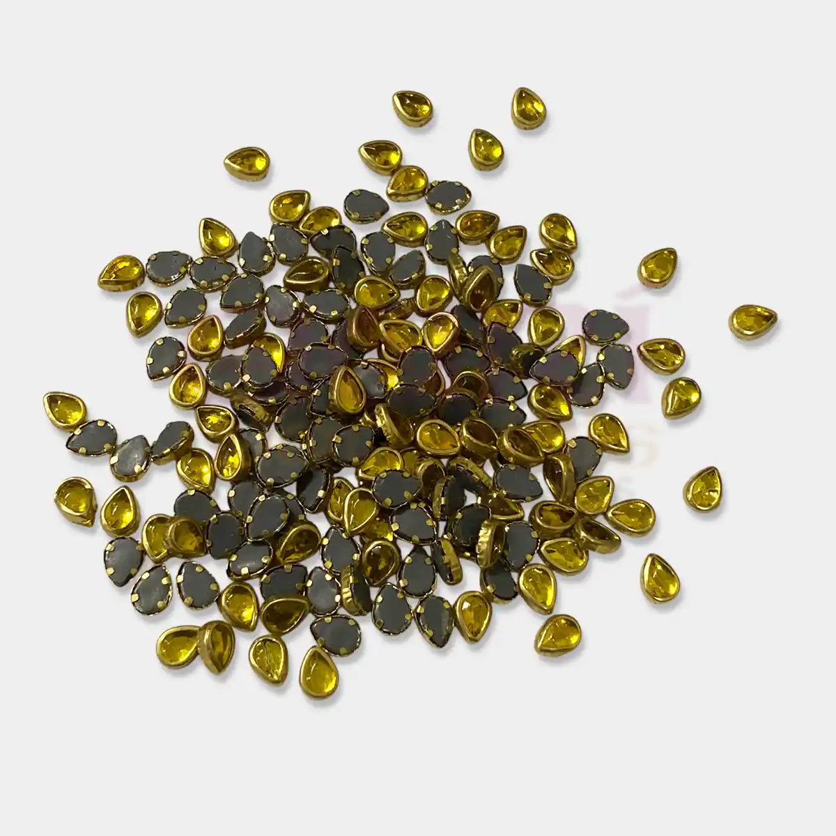 Glass Kundan Stone Framed Teardrop Shape Color 6mmX4mm (20grams)