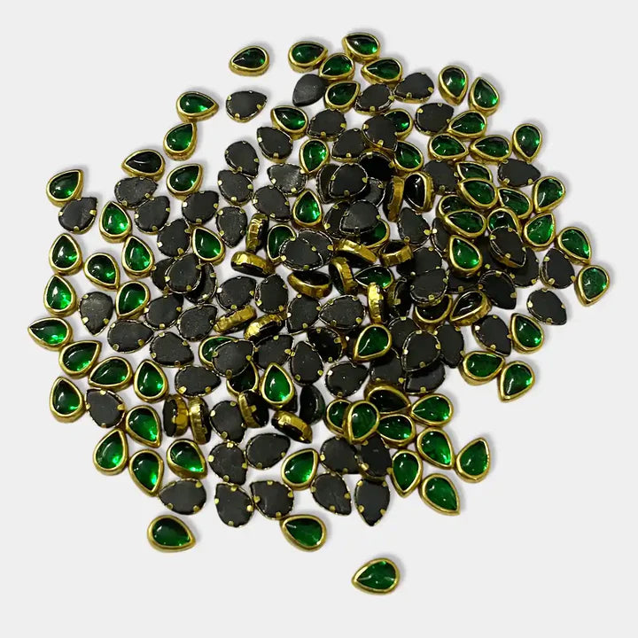 Glass Kundan Stone Framed Teardrop Shape Color 6mmX4mm (20grams)